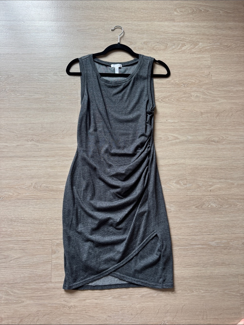 Leith Dark Charcoal Ruched Wrap-Front Sleeveless Mini Dress
